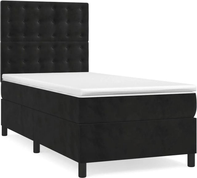 vidaXL Boxspringbett mit Matratze in Schwarz aus Samt, Hybrid-Design mit Taschenfederkern, B/T: 90 x 190 cm - Bild 1