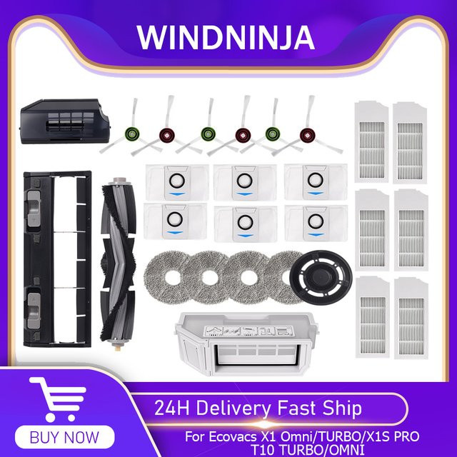 Ecovacs Ersatzteil-Set für Deebot X1 OMNI, TURBO, T10 OMNI, TURBO und X1S PRO mit Bürstenfiltern, Staubbox-Filtern, Hauptseitenbürsten, Mopp-Lappen und Staubbeuteln - Bild 1