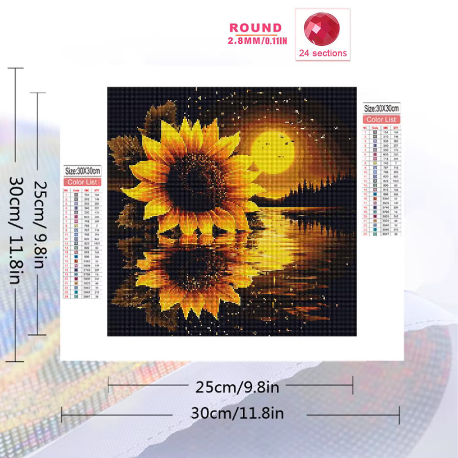 Momoart Diamant-Mosaik Bastelset Sonnenblume und Mond als runde Diamantmalerei für DIY Kreuzstich Stickerei B/B/B: 20 x 20 x 20 cm - Bild 2