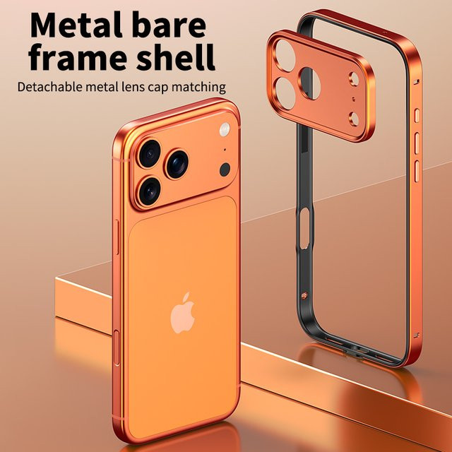 aierkeba Schutzhülle für iPhone 18 und iPhone 17 Pro Max Air aus Aluminium-Metall-Hybrid-Silikon mit Metall-Linsenschutz in Orange - Bild 1