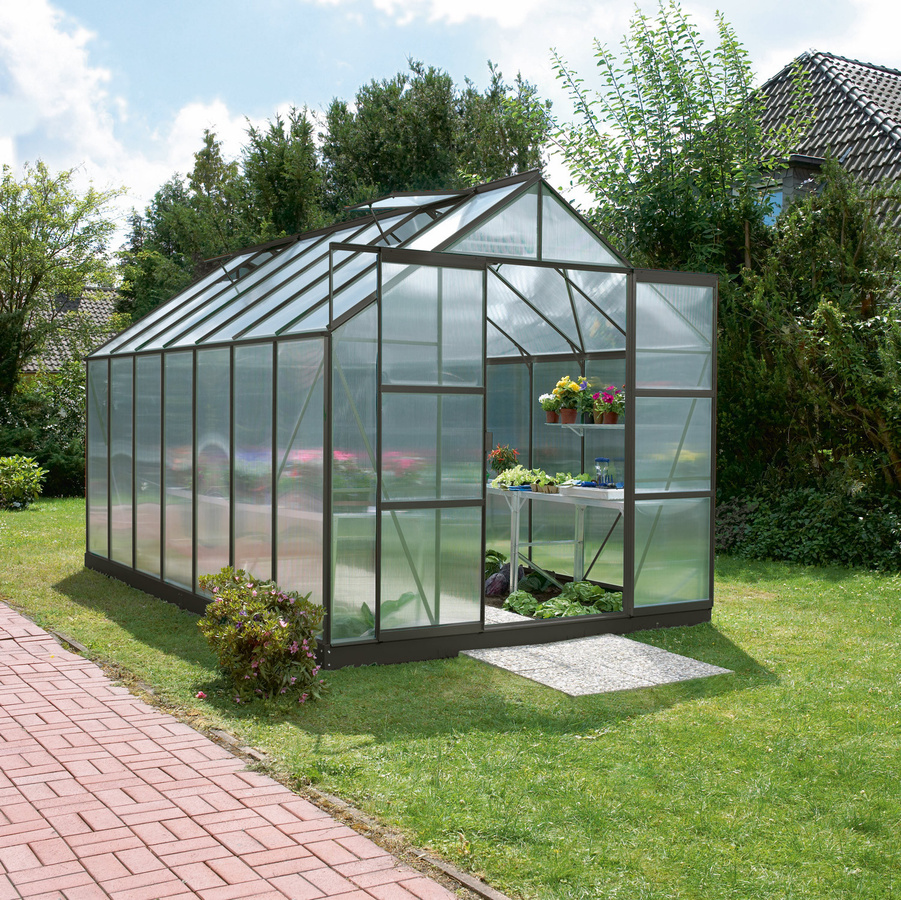Vitavia Gewächshaus Mars 11500 in Schwarz mit 11,5 m² Fläche, Satteldach und 6 mm Polycarbonat-Platten sowie Doppelschiebetür - Bild 3