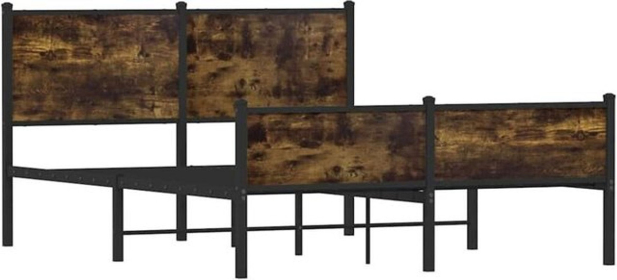 Metallbett Vidaxl in Räuchereiche Optik Braun im Industrial Design, B/T/H: 140 x 190 cm - Bild 1