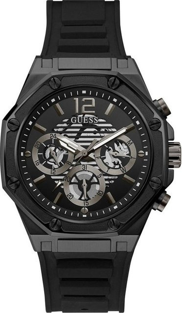 Guess Herrenuhr, Quarz, Edelstahl, 44 mm, Silikon, Schwarz - Bild 1