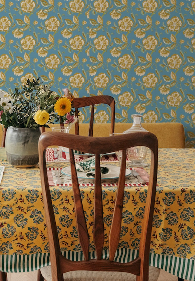 Isidore Leroy Tapete Loni Ciel mit floralem Botanik-Design in Blau, Gelb und Grün, Vlies-Tapete, vorgestrichen - Bild 2