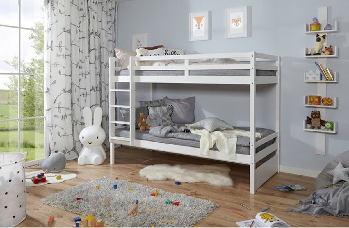 TiCAA Etagenbett Finn aus Kiefer in Weiß, Modernes Kinderbett aus Massivholz, H: 209 cm, B: 96 cm, T: 75 cm - Bild 3