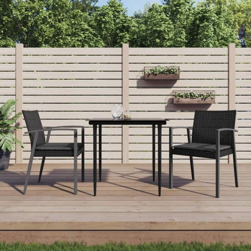 3-teilige moderne Garten-Essgruppe aus Poly-Rattan und Stahl mit Kissen in Grau und Schwarz von vidaxl - Bild 1