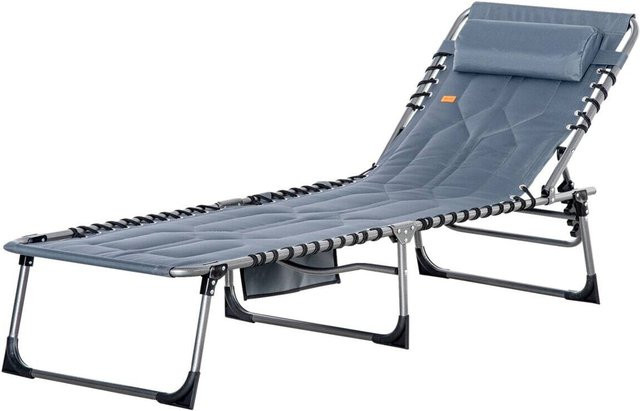 Outsunny Sonnenliege grau aus Textilene und pulverbeschichtetem Stahl mit verstellbarer Kopfstütze, B/H/L: 57 x 30 x 188 cm - Bild 1