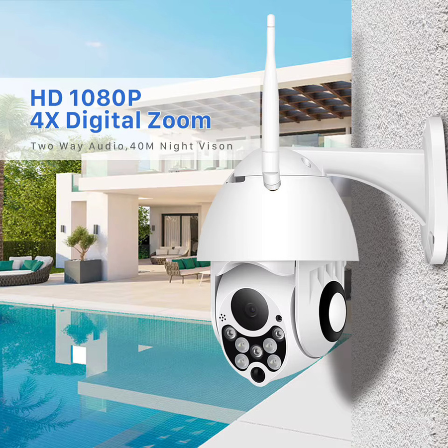 Abuntu YCC365 Plus PTZ Wifi Outdoor Kamera, 1080P HD CCTV Sicherheitssicherheitssensoren, 4x Zoom, Wasserdichte Speed Dome Drahtlose Überwachungskamera, Weiß - Bild 2