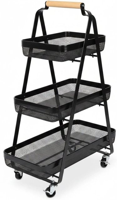 Relaxdays Rollwagen aus Eisen und Buchenholz in Schwarz mit 3 Ebenen, B/T/H: 84,5 x 57 x 31 cm - Bild 1