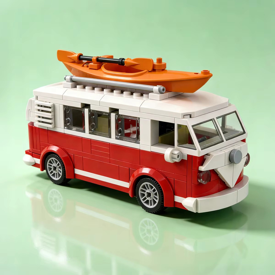 Potdemiel Camper Car MOC Technik T1, Bausteine, Fahrzeugmodell, Rot - Bild 2