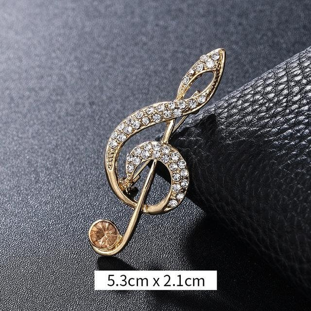Brosche Musiknote, Messing, Silber, Kristall, Damen - Bild 1
