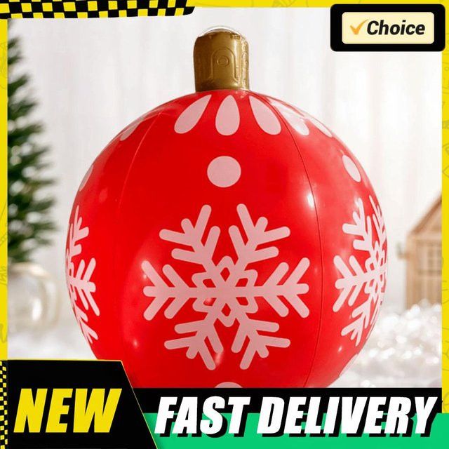 APWIKOGER Aufblasbarer Weihnachtsball aus PVC mit Red Snowflake Design für den Außenbereich, Durchmesser: 60,96 cm - Bild 1