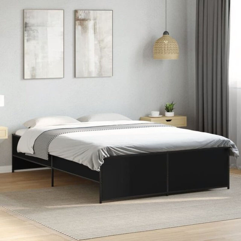Vidaxl Bettgestell in Schwarz aus Holz und Metall im minimalistischen Design, B: 120 cm, L: 200 cm - Bild 1