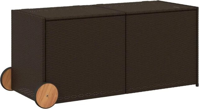 Furnicato Gartentruhe aus Poly Rattan und Akazienholz in Braun mit Rollen und 283l Volumen - Bild 1