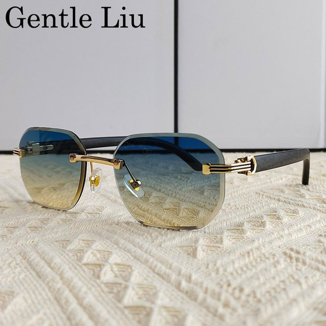 GENTLE LIU Sonnenbrille, quadratisch, randlos, grau, Herren - Bild 1