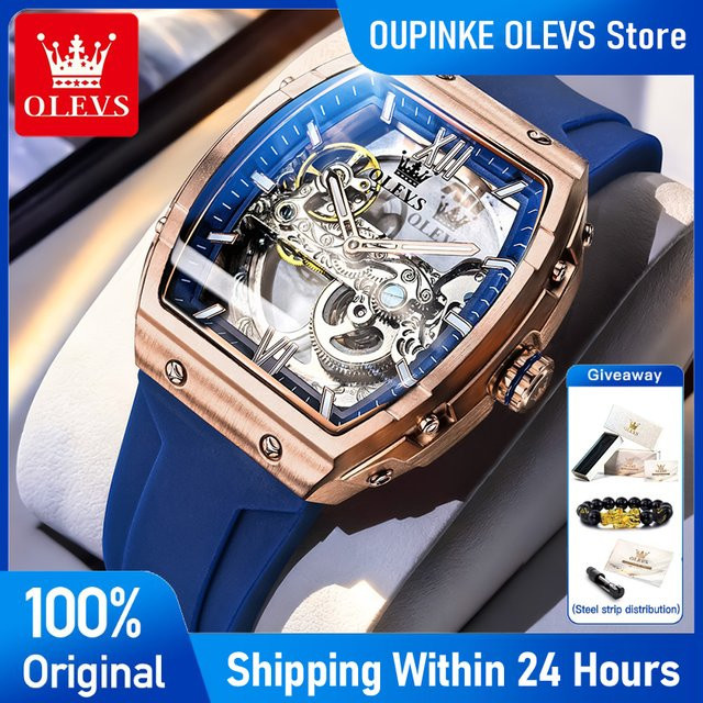 OLEVS Armbanduhr, Automatik, Edelstahl, Silikonarmband, Blau, Herren - Bild 1