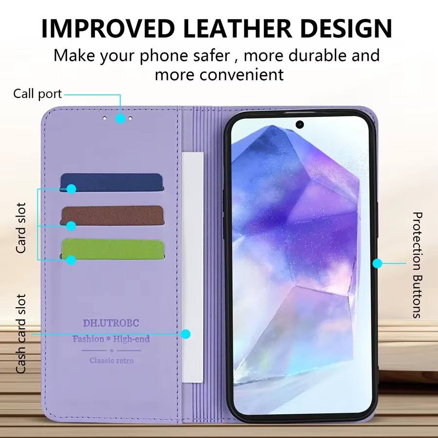 Lederhülle mit magnetischem Kartenfach für Samsung Galaxy A05s A07 A15 A16 A17 A35 A36 A37 A55 A56 A57 in Purple - Bild 2