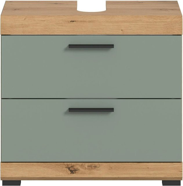 Waschbeckenunterschrank Xonox Scout in Eiche Artisan Nachbildung und Grün mit Türen und internen Schubladen, B/H/T: 60 x 34 x 56 cm - Bild 1