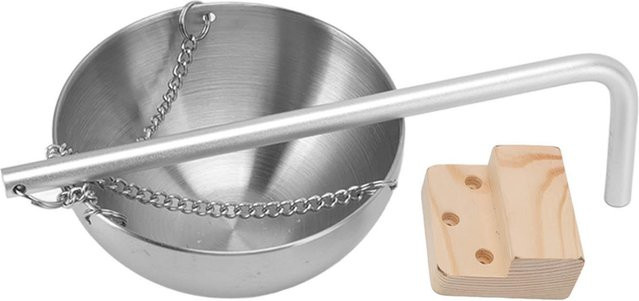mfySpace Saunaschale aus Edelstahl mit Holzblock zum Aufhängen, Aromatherapie-Ölbecher in Grau und Silber, Durchmesser: 12 cm - Bild 1