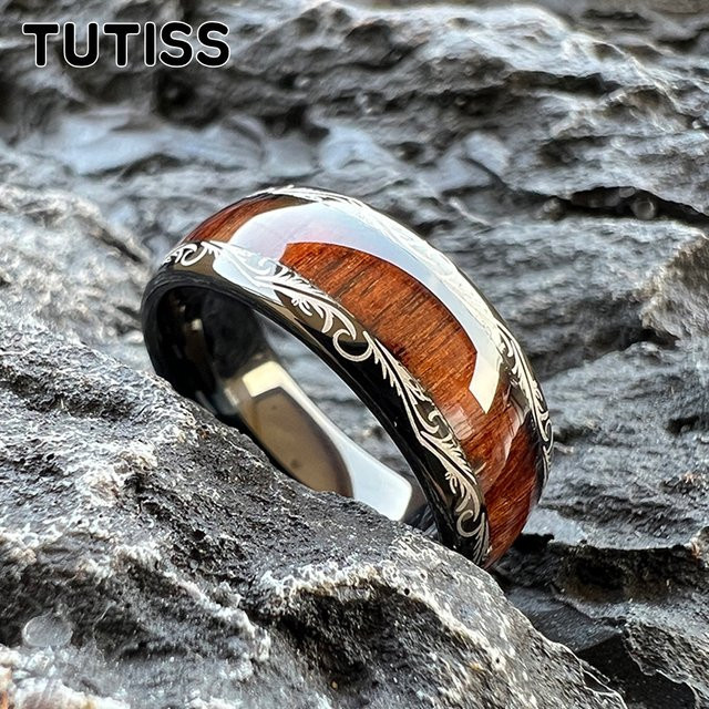 TUTISS Wolframring, Schwarz, Rosenholz-Holzeinlage, 8mm, Unisex - Bild 1