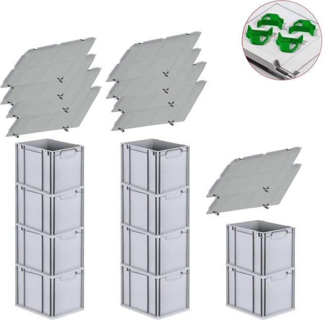 PROREGAL Spar Set mit 10x Eurobox Nextgen Economy in Grün inklusive Auflagedeckeln und 4x Schiebeschnappverschlüssen, H x B x T: 32 x 30 x 40 cm, 30 Liter - Bild 1