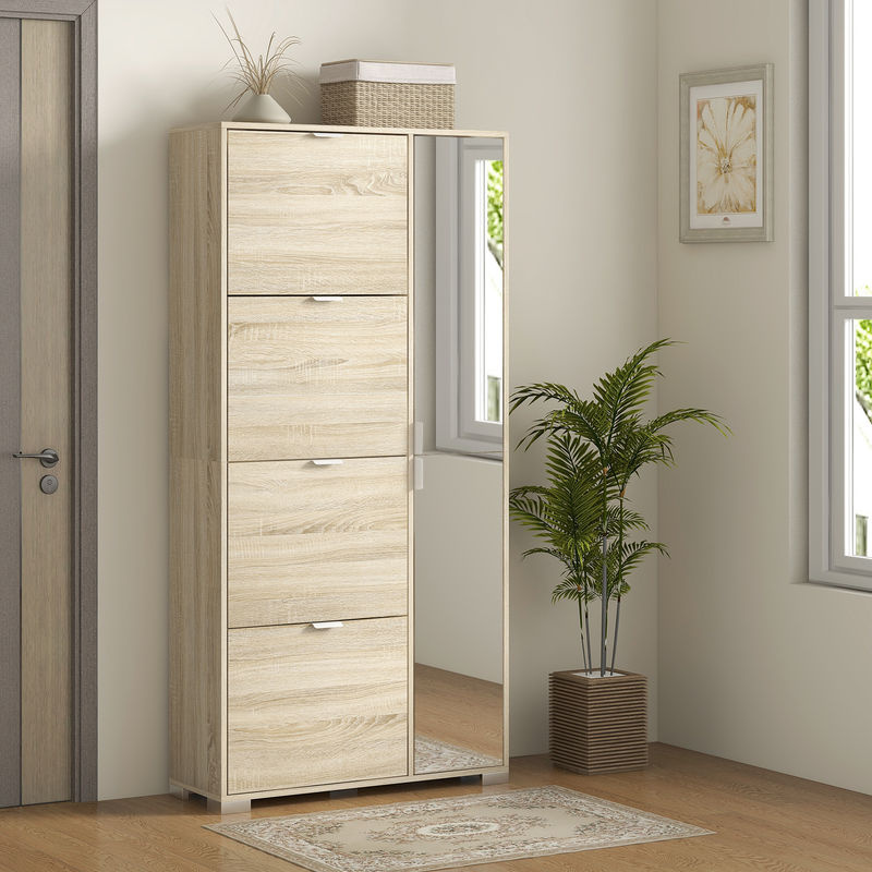 Aosom Schuhschrank mit Spiegelfronten in Braun und Beige, moderner Eingangsschrank mit 4 Klappen und 2 Schränken für 16 Paar Schuhe - Bild 2