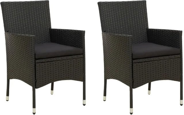 Furnicato Gartenstuhl-Set aus Poly Rattan mit Sitzpolstern in Schwarz, 2 Stück - Bild 1