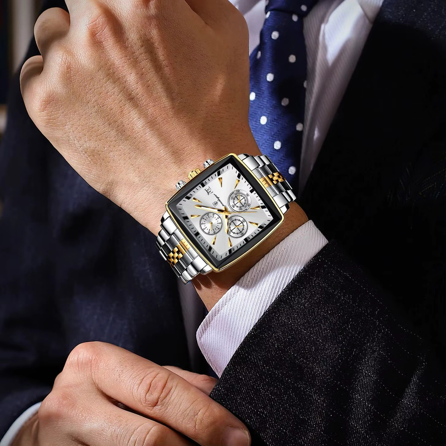 POEDAGAR Armbanduhr Chronograph, Quarz, Edelstahl, Silber, Herren - Bild 6