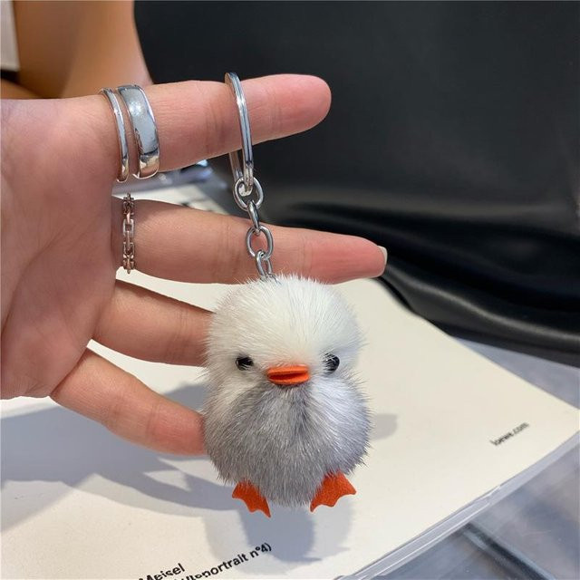Rd lala Anhänger Ente mit Helm, Nerzfell, weiß, Damen - Bild 1