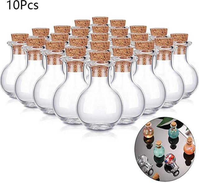 10 Stück Mini-Glasflaschen transparent mit Korkstöpsel für Hochzeit und Party - Bild 1