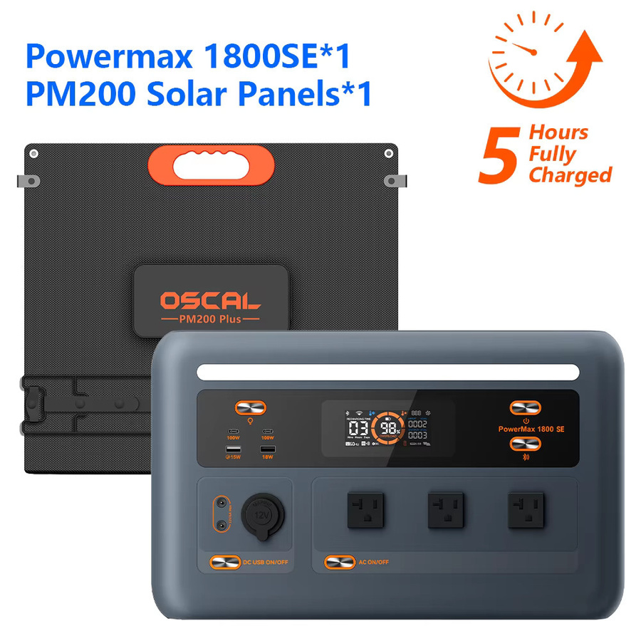 OSCAL Powermax 1800SE Tragbare Powerstation in Grau mit 1024Wh Kapazität, LiFePO4-Akku, 1800W Nennleistung und 10 Ausgangsanschlüssen - Bild 5