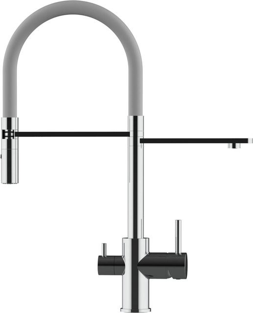 VIZIO Küchenarmatur mit 3-Wege-Funktion, 360° schwenkbarem Auslauf und abnehmbarer 2-Strahl-Handbrause, Verchromt, Grau - Bild 1