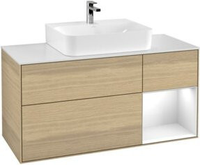 V&B Waschtischunterschrank Finion mit Wandbeleuchtung in Weiß und Eiche, Breite: 120 cm, Tiefe: 50,1 cm, Höhe: 50,1 cm - Bild 1