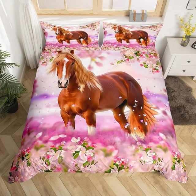 JMG Household Supplies Bettwäsche-Set mit galoppierendem Pferdemotiv in Pink, Microfaser, B/H: 140 x 210 cm - Bild 1