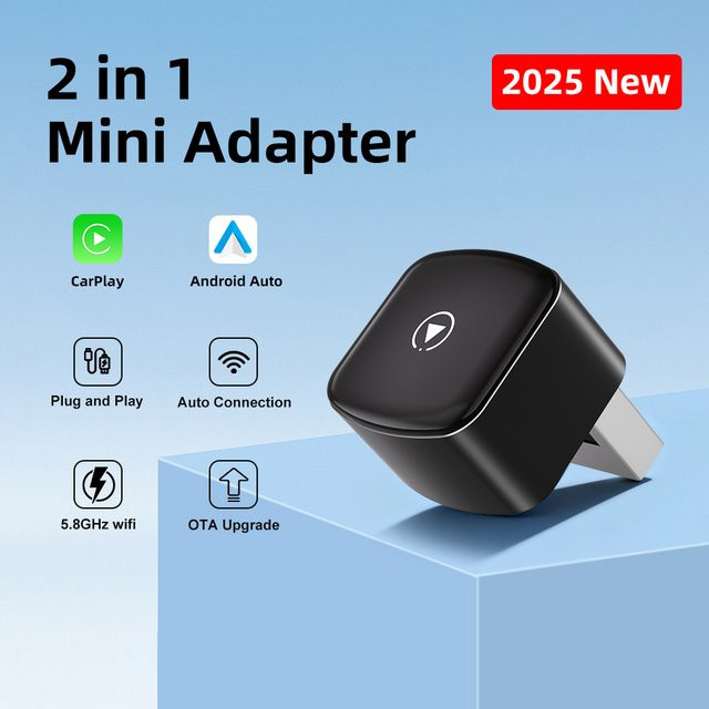 FLIXIVI CarPlay und Android Auto Adapter 2in1 Schwarz: Kabellose Konvertierung von kabelgebundenem CarPlay/Android Auto via 5GHz WiFi5, Plug-and-Play für OEM-Fahrzeuge - Bild 1