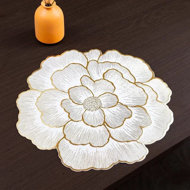 Dekorative PVC Tischsets mit Blumenmuster, hitzebeständige Tischpads und Untersetzer für Esszimmer, Party oder Hochzeit - Bild 1