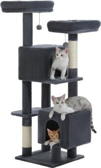 Pawz Road Kratzbaum Spielbaum mit Höhle und integriertem Spielzeug, dunkelgrau, Höhe: 133 cm - Bild 1