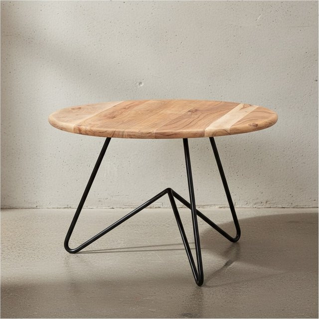 KADIMA DESIGN Couchtisch aus Akazienholz in Braun mit Haarnadelgestell, modernes Design, B/T/H: 60 x 60 x 39 cm - Bild 1