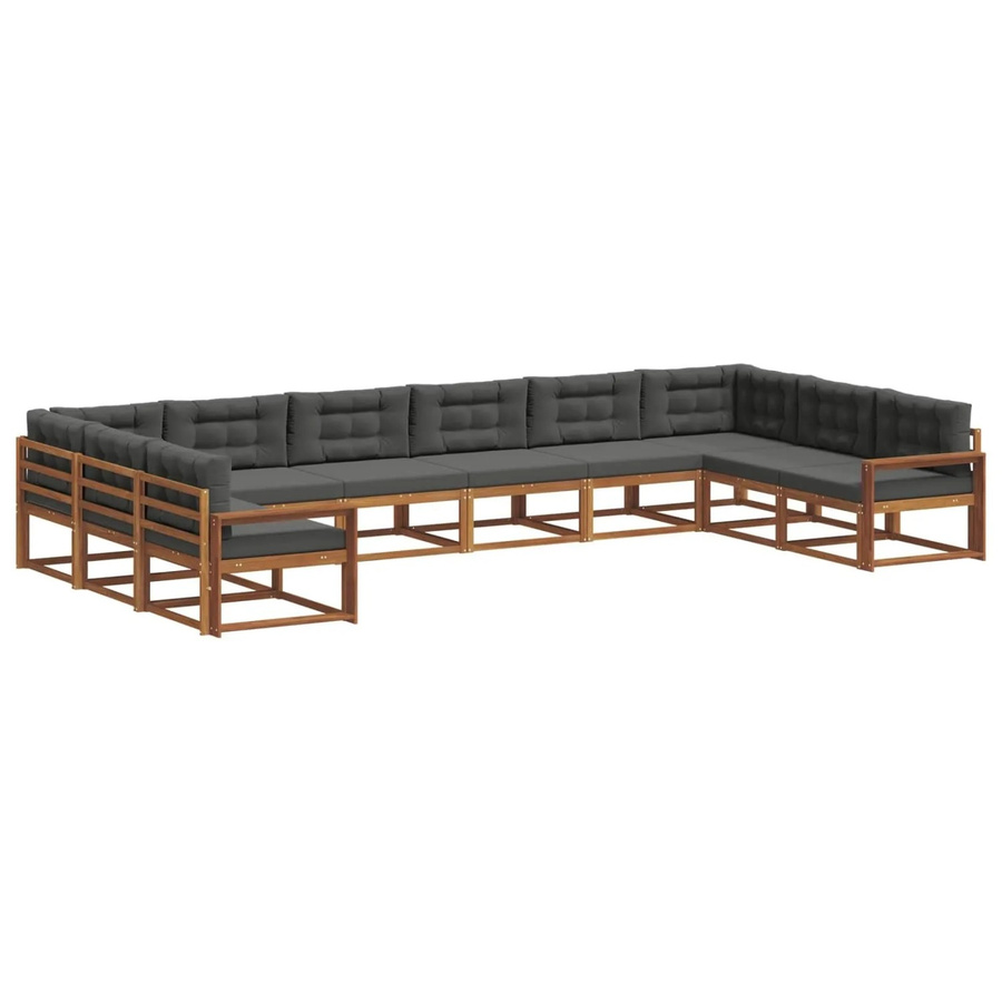 vidaXL Outdoor-Sofagarnitur aus massivem Akazienholz in L-Form mit Kissen, 10-teiliges Set, Natur und Anthrazit - Bild 2