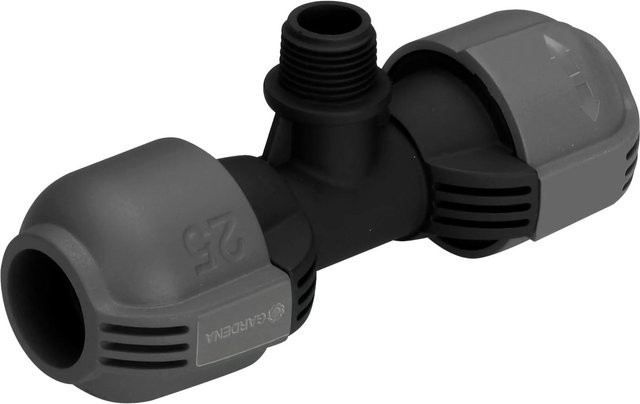 Gardena T-Stück für Sprinklersysteme mit 25 mm Anschluss und 1/2 Zoll Außengewinde in Grau - Bild 1