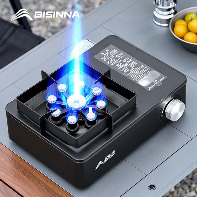 BISINNA 9-Kern-Camping-Gaskocher in Schwarz mit 10000 W Feuerkraft für Wandern, Picknick und Camping - Bild 1