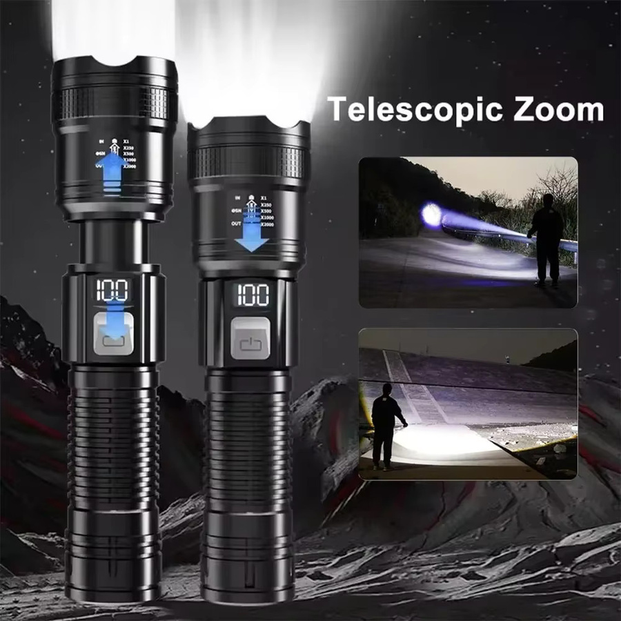 USB aufladbare LED taktische Taschenlampe wasserdicht in Schwarz für Camping und Angeln - Bild 3
