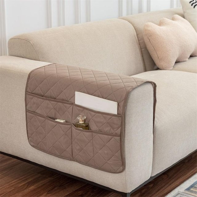 Einfarbiger Sofa-Armlehnenbezug mit Aufbewahrungstasche in Braun, Breite: 50 cm, Höhe: 90 cm - Bild 1