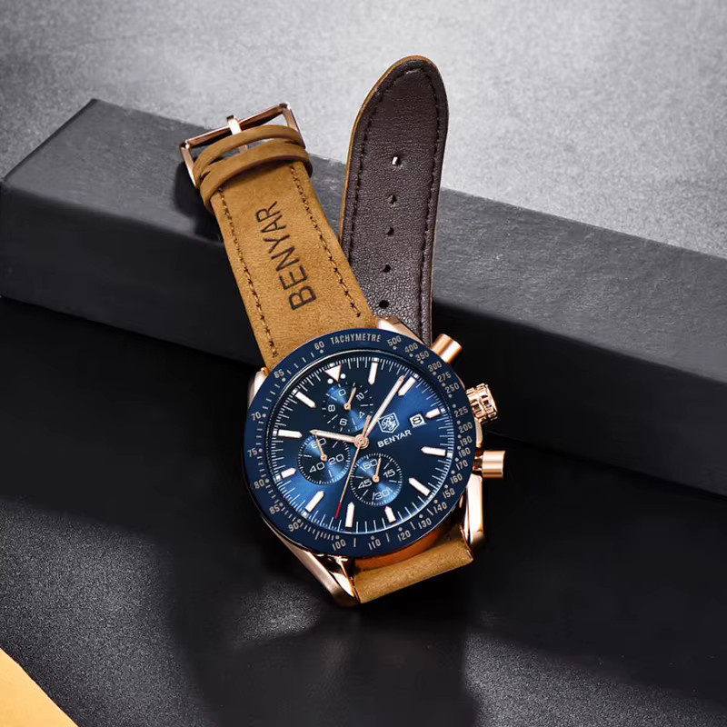 BENYAR Armbanduhr Quarz, Leder, Blau, Herren - Bild 4