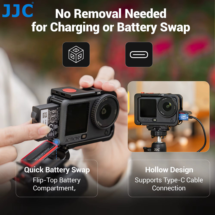 JJC Metall Street Grip Kit für DJI Osmo Action 6 in Schwarz mit magnetischem Griff und Auslöseknopf - Bild 3