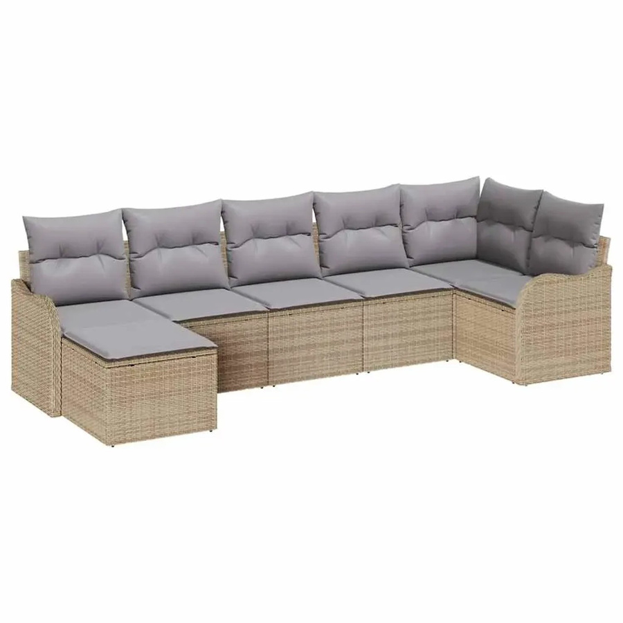 7-teiliges vidaXL Garten-Sofa-Set in L-Form aus Poly Rattan und Stahl mit Kissen in Beige und Hellgrau - Bild 2