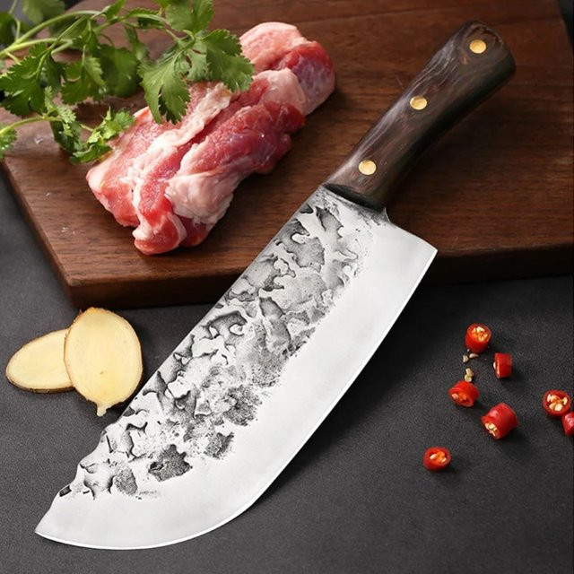 InLeung Handgemachtes Metzger Hackmesser mit Holzgriff und silberner Klinge für Fleisch und Gemüse - Bild 1