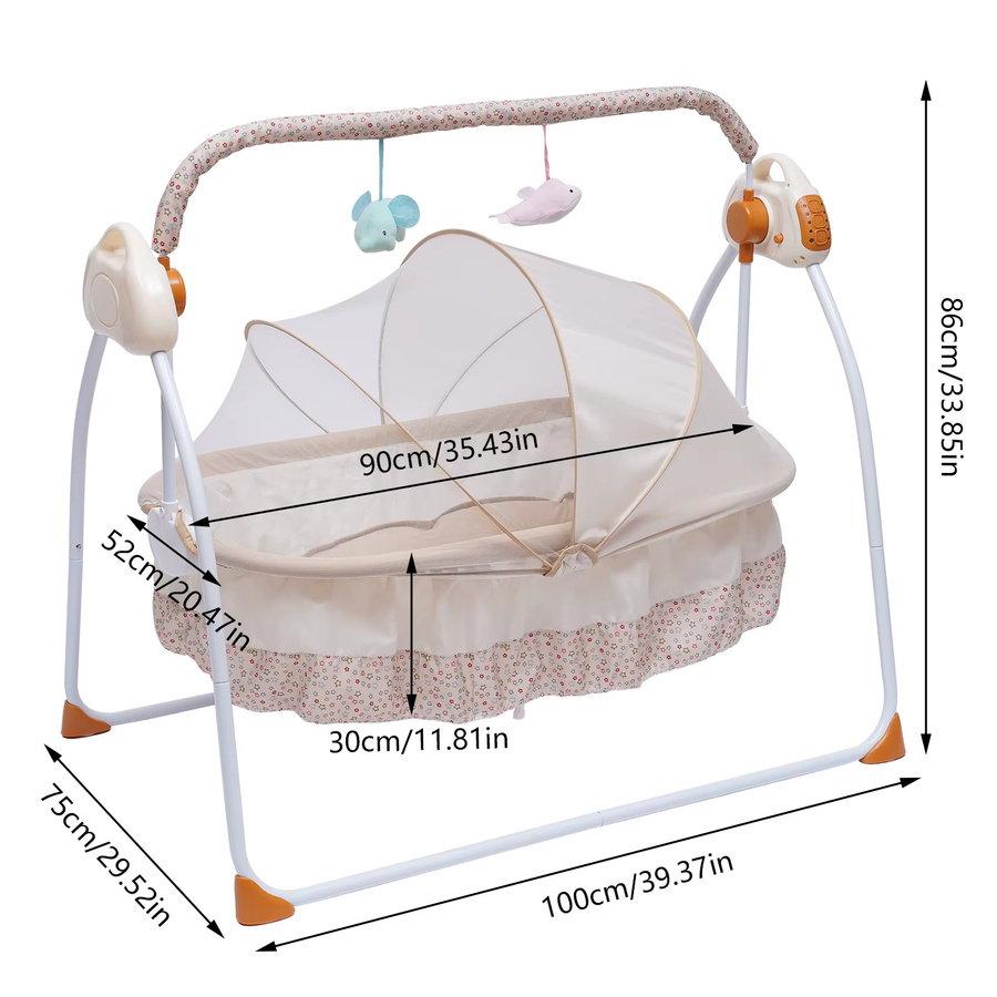 Elektrische Baby-Schaukelwiege von Bymaocar in Beige mit floralem Design, Schaukelstuhl-Kinderbett für Neugeborene mit Bluetooth-Funktion und 25 kg Tragkraft - Bild 2