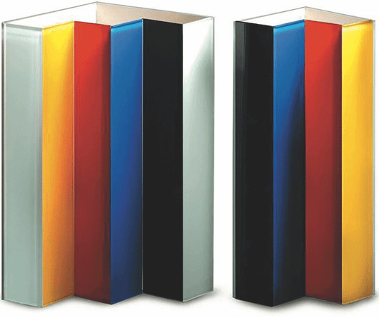 2-tlg. Vase Line up nach Piet Mondrian vom Metropolitan Museum of Art, Glas, rot/mehrfarbig, Höhe: 27,0 cm, Breite: 16,0 cm, Tiefe: 16,0 cm - Bild 1
