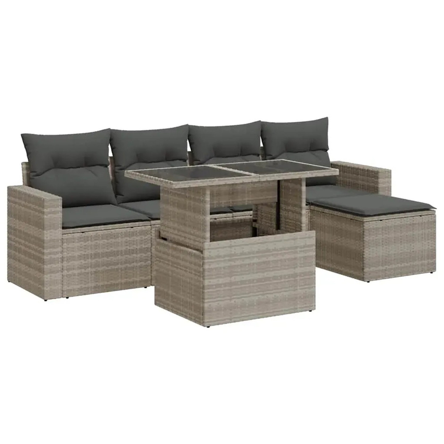 vidaXL 6-teilige Garten-Sofagarnitur aus PE-Rattan in Hellgrau mit UV-beständigen Kissen und pulverbeschichtetem Stahlgestell - Bild 2